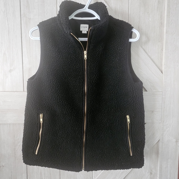 J.Crew Black Faux Shearling Fleece Vest Size Small - Picture 1 of 5